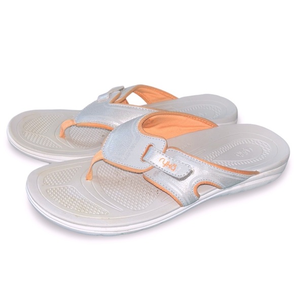 Ryka Womens Size 11 Flip Flop Sandals Silver and Orange - Picture 2 of 7